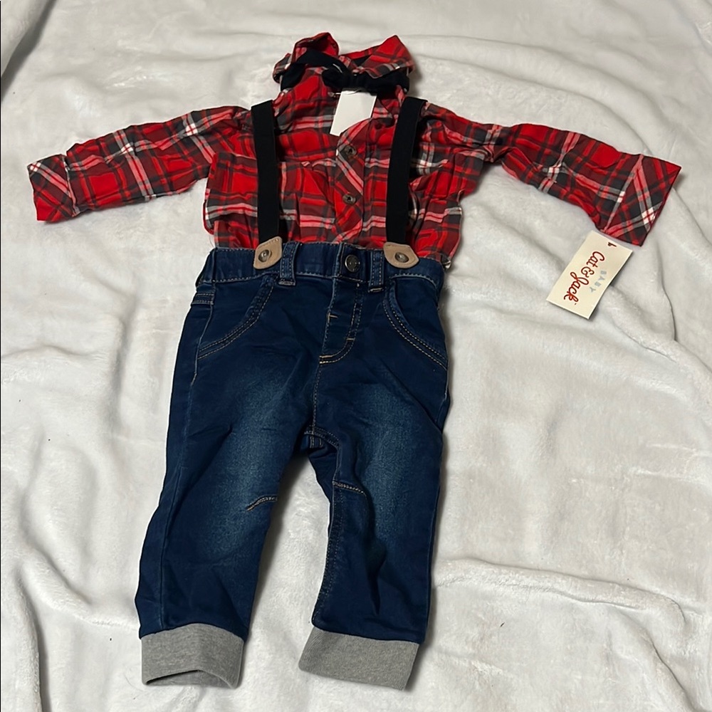 Cat & Jack Red Plaid Shirt and Blue Jeans Set